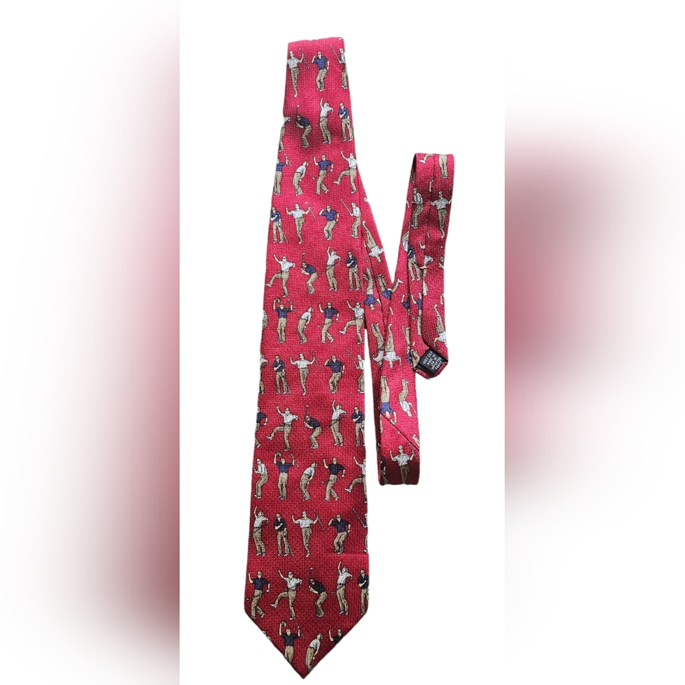 Regiments Ltd. 100% Silk Red Golf Neck Tie   Golfer Made In USA